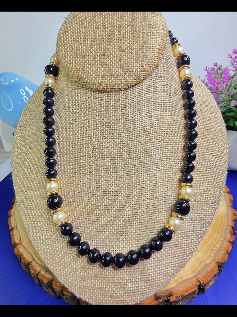 Napier Black White Pearl-Accent Beaded Necklace